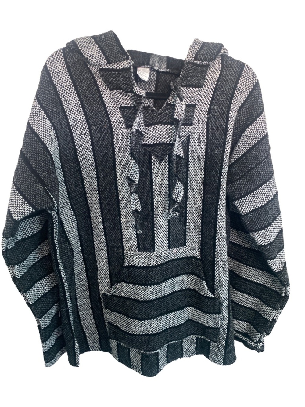 Baja Hoodie Striped Poncho Pullover Grey Black White - Picture 2 of 6